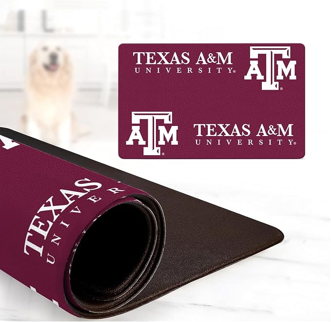 Texas A&M Aggies Officially Licensed Food and Water Mat for Dogs and Cats | 18" x 29" | Non-Slip | Water-Proof