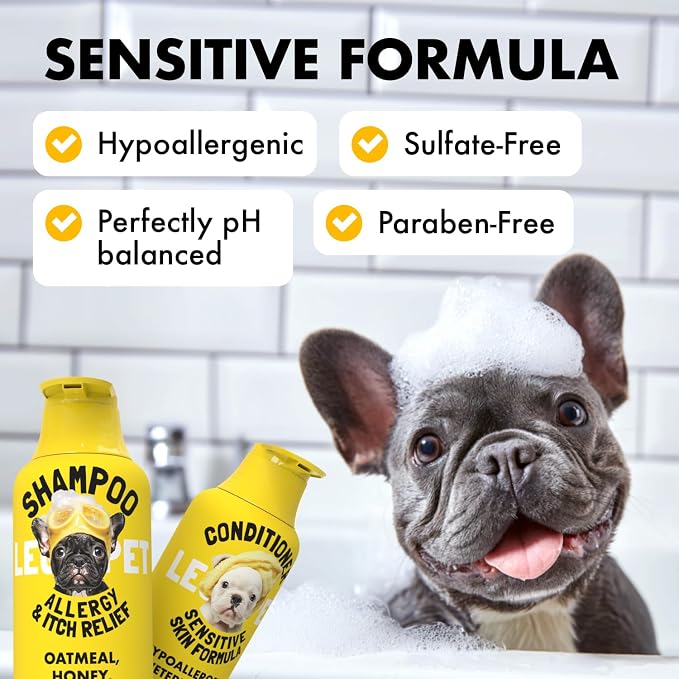 LEGITPET Oatmeal Dog Shampoo & Conditioner Itch & Allergy Relief with Honey & Aloe Hypoallergenic Gentle Calming Formula for Sensitive Skin & Dandruff Safe for Puppies Best for All Breeds 2 x 16oz