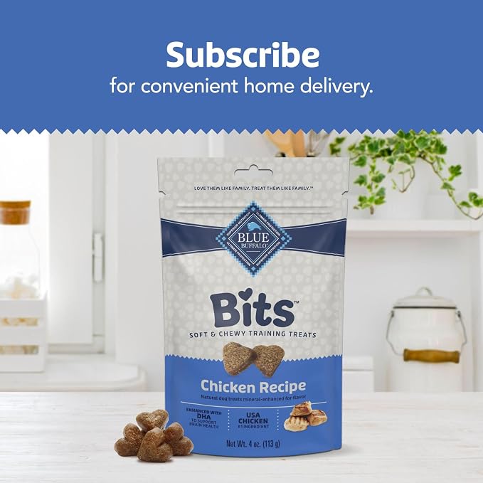 Blue Buffalo Bits Soft Dog Treats for Training, Made with Natural Ingredients & Enhanced with DHA, Chicken Recipe, 4-oz Bag, (Pack of 6)