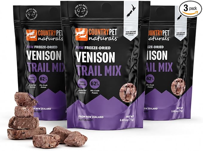 New Zealand Raw Freeze-Dried Venison Lung, Spleen & Kidney 62% Protein Bites 100% Grass-Fed, Premium, Single Ingredient, Grain & Gluten Free Dog Treat & Topper. No crumbling 3-pack