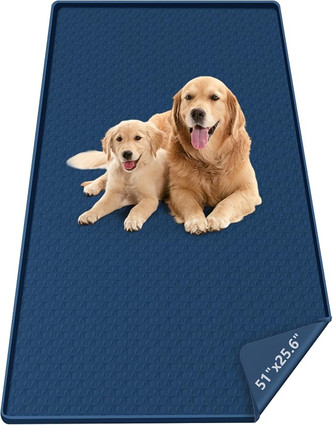 Pee Pads for Dogs, 51" x 25.6" Extra Large Reusable Dog Silicone Mat for Floor Protector, Washable Non-Slip Dog Training Pads for Potty Training (Navy Blue)