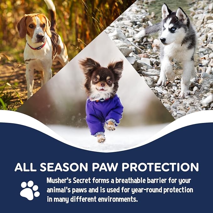 Musher’s Secret Dog Paw Wax 200g – Natural Paw Balm for Dogs with Vitamin E – Helps Protect Paws from Hot Pavement, Ice & Salt – Moisturizes Cracked Pads – Lick-Safe, Non-Toxic Dog Paw Protector
