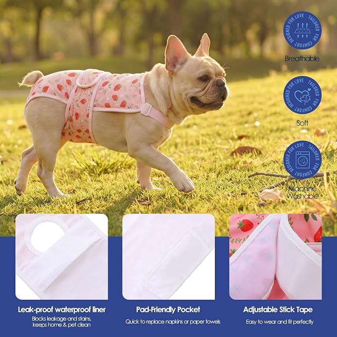 ASENKU 2 Pack Female Dog Diapers with Suspenders, Reusable Washable Puppy Panties for Small Dogs, Leak-Proof Pet Underwear for Heat Cycle & Period