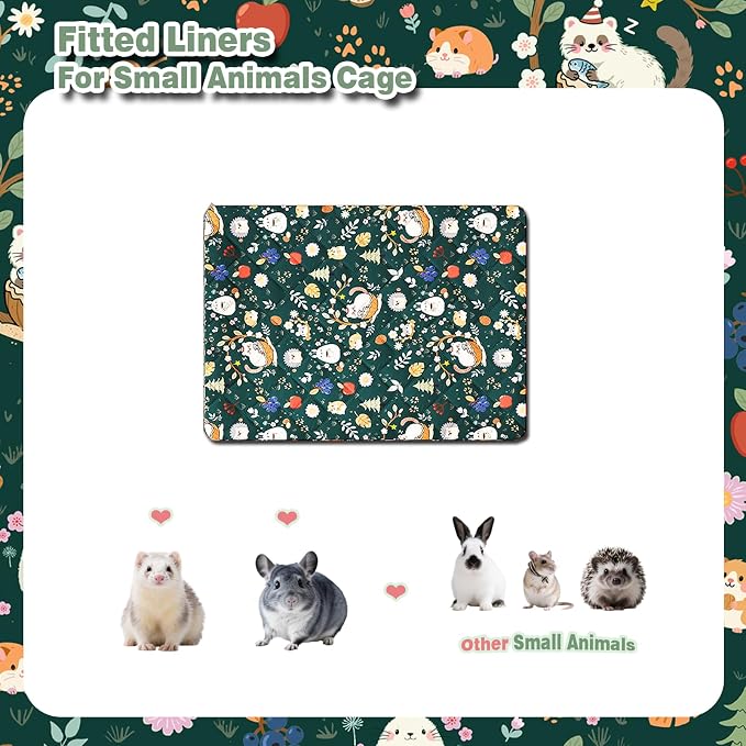 Ferret Cage Liner for Ferret Nation & Critter Nation Cage,Cute Animal Print,Washable Bedding,Cage Accessories for Ferrets, Chinchillas, Rats, Rabbits & Other Small Pets (Shelf Liner)