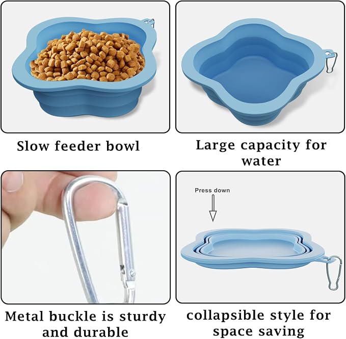 Dog Bowls Pet Collapsible Bowl Slow Feeder Outdoor, Dog Travel Bowls Portable Foldable Cat Water Dish Bowl for Pets Walking Parking Camping (Blue)
