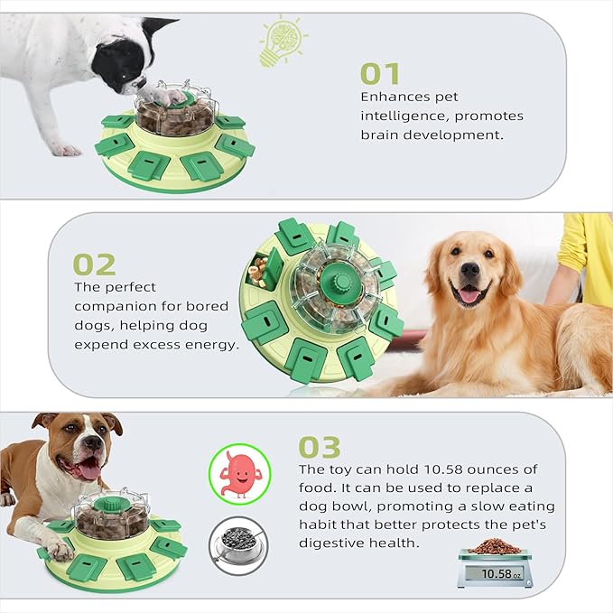 KADTC Dog Puzzle Toy, 2 Levels in 1, Spin-to-Release Treat Dispenser | Spin. Flip. Reward. Adjustable 2-in-1 Puzzle Feeder. Made for Little Paws. Slower Meals. Smarter Play.