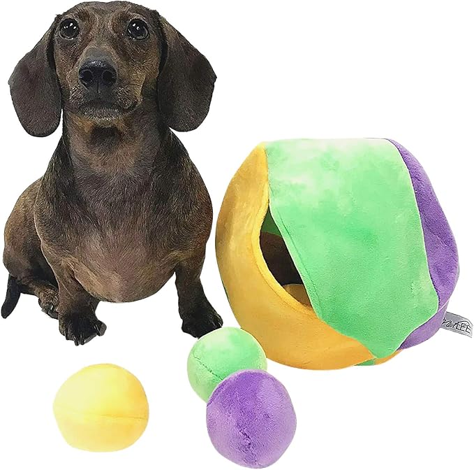 Midlee Hide a Ball Puzzle Dog Toy with 10 Plush Squeaker Balls (Small)