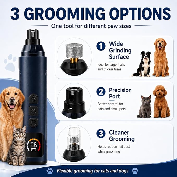 2026 Upgraded Silent Groom Pro Nail Grinder, 6-Speed Dog Nail Grinder with Led Light, Grooming Pro Pet Nail Grinder with 2 Grinding Heads, Pet Nail Trimmers for Small Medium Large Dogs & Cats