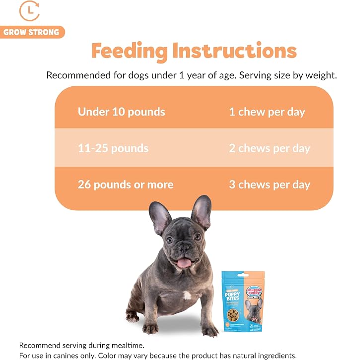 Snuggle Puppy Puppy Bites Grow Strong Supplement - Dog Soft Chews for Overall Health - Omega 3 Supplement for Dog Health - Fish Oil Chews for Dogs - 60 Soft Chews