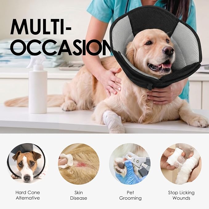 AOFITEE Dog Cone - Soft Dog Cone Collar to Stop Licking, Adjustable Comfy Cones for Dogs After Surgery, Foldable Cones for Dogs Elizabethan Pet Collar for Medium Pets, Pet Recovery Collar, Black M