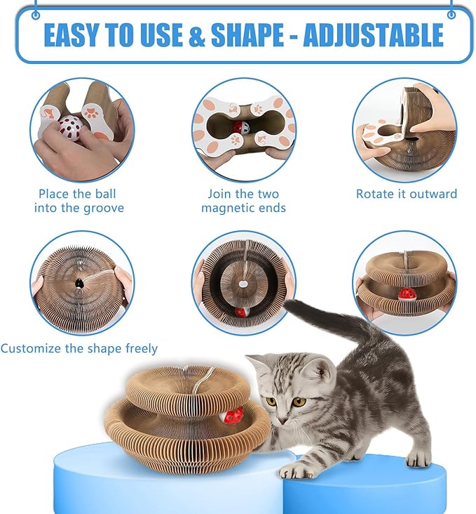 2-Pack Magic Organ Cat Toy | Kitty Curls Cat Toy | Reversible Cat Scratcher Pad with Bell Balls, Corrugated Cardboard Scratching Board for Indoor Cats, Furniture Protection