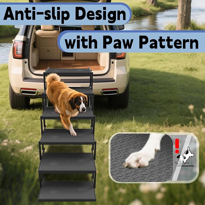 Dog Stairs for Car, Dog Steps for Car with Upgraded Load-Bearing Capacity, Dogs Stairs for Large Dogs, Pet Steps, 6 Steps
