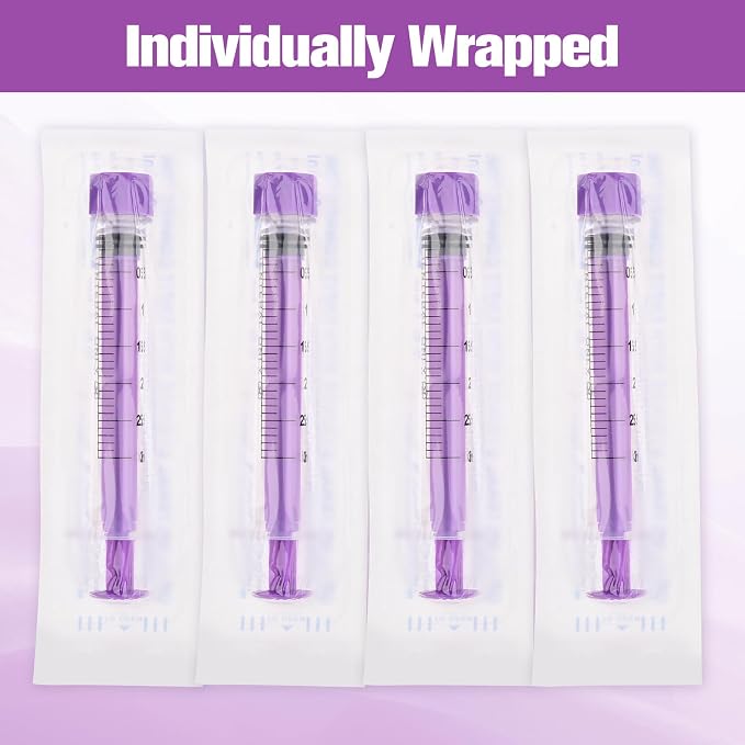 3ml Syringe with Cap, 3cc Plastic Syringes for Liquid, Feeding, Individually Wrapped 50 Pack