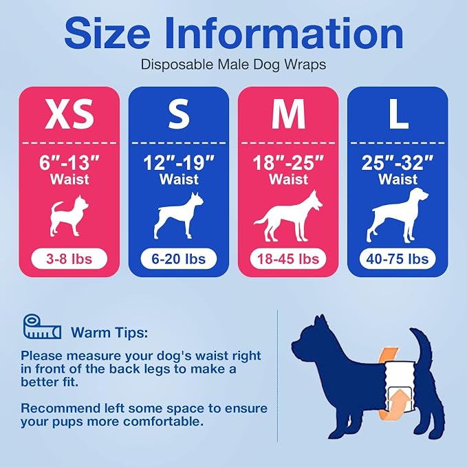 MICOOYO Dog Diapers Male Disposable Super Absorbent Male Dog Wraps Lighter Dogs Diaper Leakproof Puppy Diaper Doggie Diapers with Wetness Indicator (XS, 20Counts)