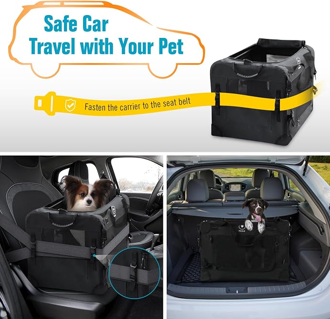 PEGIC Extra Large Cat Carrier, Black | Soft Sided Collapsible, For 2 Kittens or Large Cat, Up to 50lbs, Car Travel, Indoor and Outdoor Uses