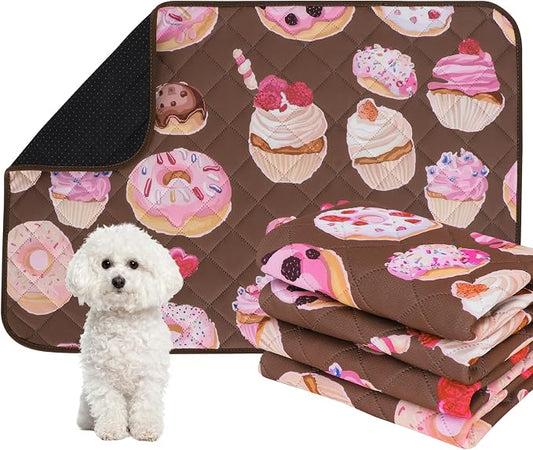 IEUUMLER Washable Pee Pads for Dogs, 2 Pack Cake Pattern Reusable Waterproof Puppy Potty Pads, Non-Slip Absorbent Pet Training Pads for Playpen Crate Bed EU015 Coffee Cake, 24x24