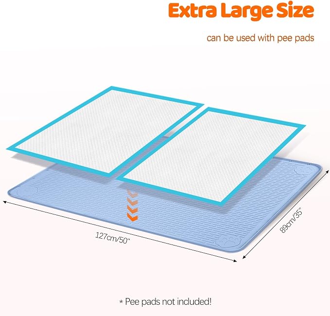 Pee Pads for Dogs, 50" x 35" Extra Large Reusable Silicone Mat, Washable Puppy Training Pads for Potty Training, Non-Slip, Leak-Proof, Indoor Floor Protection (Blue)