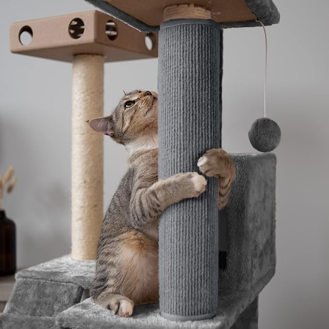 Furhaven Wrap Around Scratching Post Cover for Indoor Cats, Fits Posts Up to 3.5" Diameter, Durable & Less Mess - Tiger Tough Carpet Scratch Mat - Gray, Small