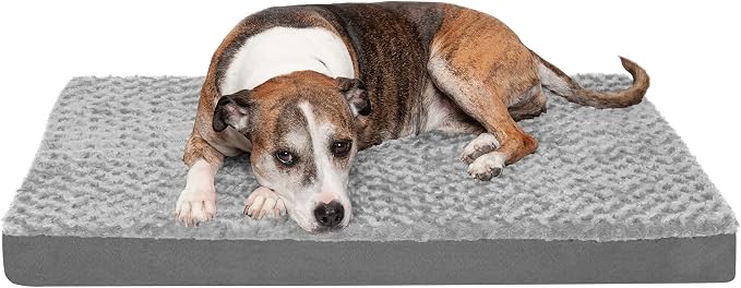 FurHaven Orthopedic Dog Bed for Large Dogs, Mattress Style Bed, Orthopedic Egg Crate with a solid Orthopedic Foam Base for Joint Support, Washable Cover, Large, Plush Faux Fur & Suede, Gray