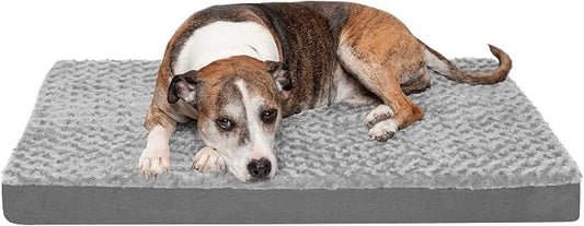 FurHaven Orthopedic Dog Bed for Large Dogs, Mattress Style Bed, Orthopedic Egg Crate with a solid Orthopedic Foam Base for Joint Support, Washable Cover, Large, Plush Faux Fur & Suede, Gray