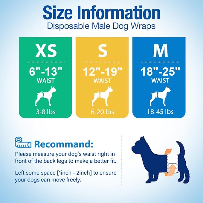 Pet Soft Disposable Male Dog Wraps - Dog Diapers for Male Dogs, Puppy Diapers with Wetness Indicator 48 Counts Medium