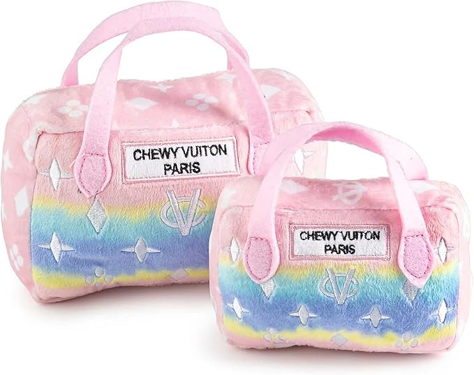 Haute Diggity Dog Chewy Vuiton Handbag Plush Squeaky Dog Toy, Soft Durable Designer-Inspired Stuffed Puppy Chew Toys for Small & Medium Dogs, Machine-Washable (Pink Ombre) Large