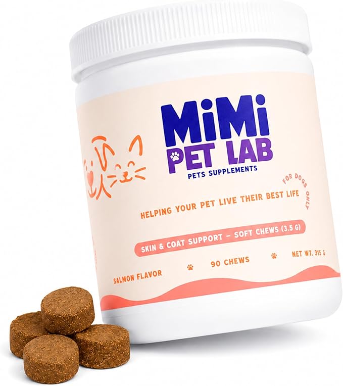 Skin and Coat Supplement for Dogs - Wild Alaskan Salmon Oil Soft Chews with Omega 3 EPA DHA, Zinc & Biotin - Dog Skin Support for Itchy Skin, Shedding & Shiny Coat - 90 Salmon Chews