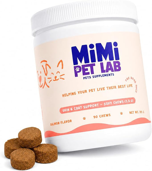 Skin and Coat Supplement for Dogs - Wild Alaskan Salmon Oil Soft Chews with Omega 3 EPA DHA, Zinc & Biotin - Dog Skin Support for Itchy Skin, Shedding & Shiny Coat - 90 Salmon Chews