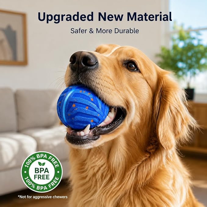 Smart Dog Ball - High-Elasticity E-TPU Interactive Toy, Automatic Rolling Ball with 2 Modes & LED Glow, 350mAh Long Battery Life, Motion Activated & USB-C Rechargeable for Dogs