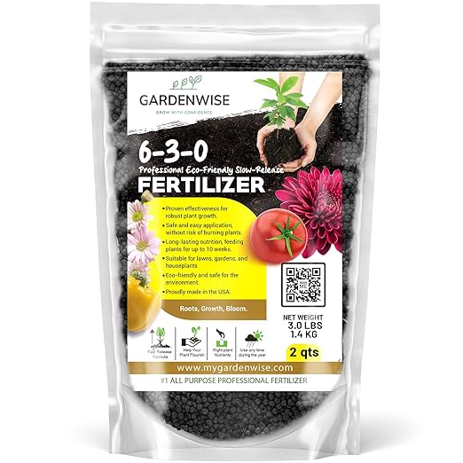 GARDENWISE 6-3-0 All-Purpose Professional Eco-Friendly Slow-Release Nitrogen Fertilizer with Iron & Calcium,Non-Burning, Enhances Soil Structure,for Indoor&Outdoor Plants,Vegetable Gardens (2 QUARTS)