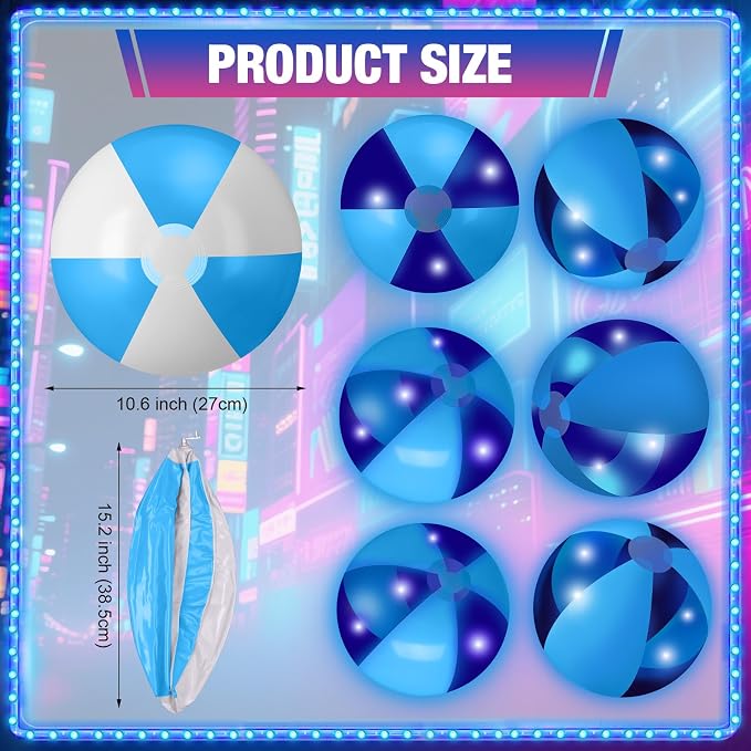 MiniInflat 12 Pcs Light up Beach Balls 16'' Jumbo Pool LED Balls Glow in the Dark Neon Giant Inflatable for Summer Hawaiian Tropical Theme Beach Party Decor Water Accessory (Blue)