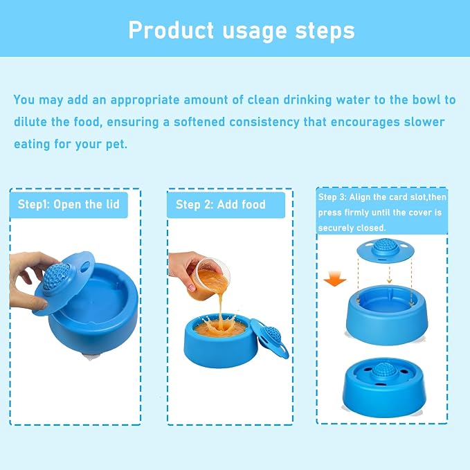 Lick and Roll Bowl,Slow Feeder Lick Bowls for Dogs, Dog Lick Bowl with Ball, Dog Licking Toy for Wet Food、 Water、 and Snacks, Suitable for Large to Small Dogs、 Cats、 Puppies、and Pets（Blue.