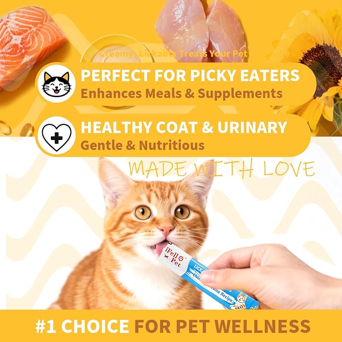 Cat Treats, High-Meat High-Moisture Lickable Cat Treats, Variety Pack – Real Chicken & Seafood – Silky Creamy Purée – Grain-Free (15g Each | 12 Tubes)