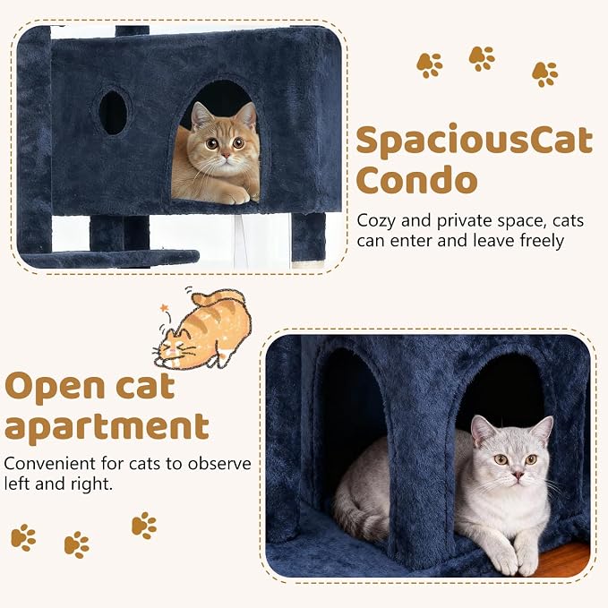 BestOffice 70 Inch Cat Tree, Multi-Level Cat Tower with Condo, Perches, Sisal Scratching Posts, Climbing Ladder,Indoor Activity Center Play House for Kittens & Adult Cats, Navy Blue