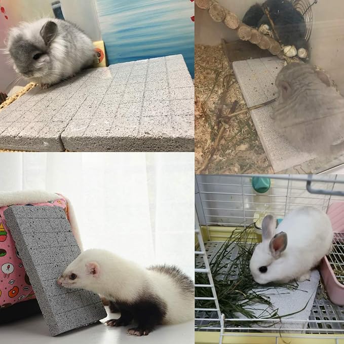 Hamiledyi Rabbit Scratch Foot Pads Bunny Grinding Claw Pad 2 PCS Natural Small Animal Hamster Lava Stone for Teeth Grinding Rabbit Scratching pad Chew Toy Rabbit Cage Mats Plastic Bunny Feet Pad Playp