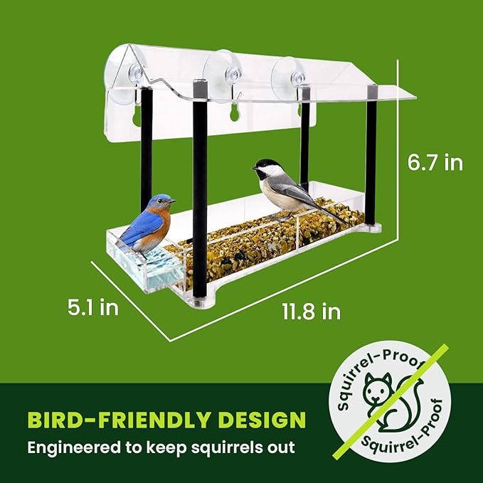 Nature Gear Window Bird Feeder with Strong Suction Cups, Clear Acrylic Window Mounted Bird Feeder, Weather-Resistant, Durable, Squirrel-Resistant, Column Style