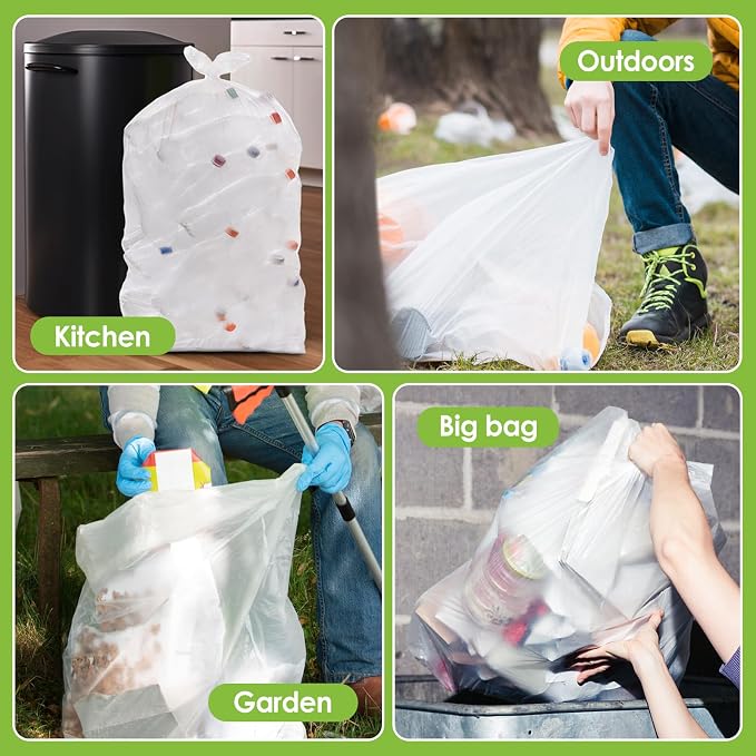 Teivio Large Clear Trash Bags 40-45 Gallon 33 Counts Fit 39,40,45,Gal All Purpose Garbage Bags, Extra Large Lawn and Leaf Bags Outdoor Trash Can Liner, Drum Liners, Workshops, Backyard