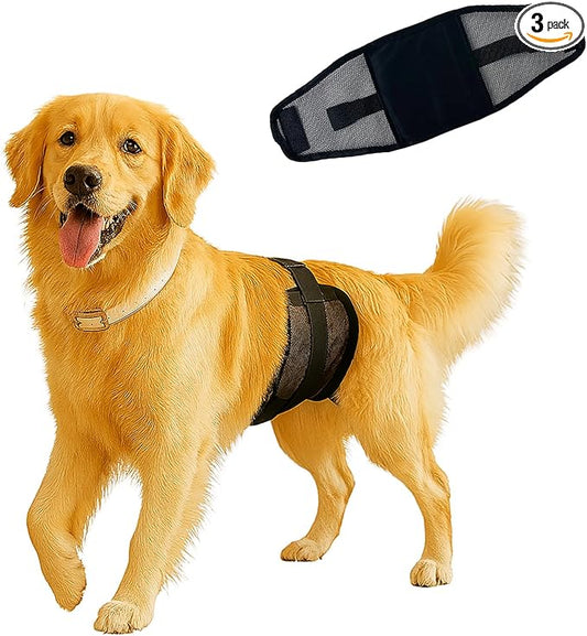 3-Pack Dog Diapers Male–Reusable & Washable Belly Bands for Dogs, Breathable Air-Mesh Fabric,for Doggie & Puppy in Incontinence or Excitable Urination and Training (Black, M, Count, 3)