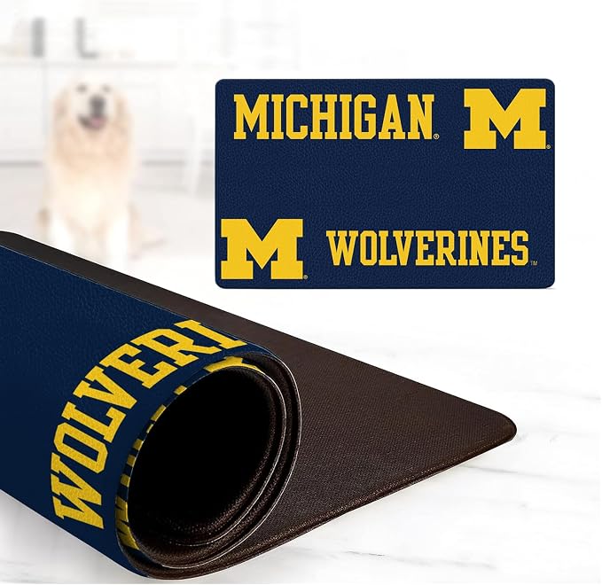 Michigan Wolverines Officially Licensed Food and Water Mat for Dogs and Cats | 18" x 29" | Non-Slip | Water-Proof