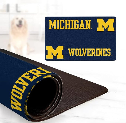 Michigan Wolverines Officially Licensed Food and Water Mat for Dogs and Cats | 18" x 29" | Non-Slip | Water-Proof