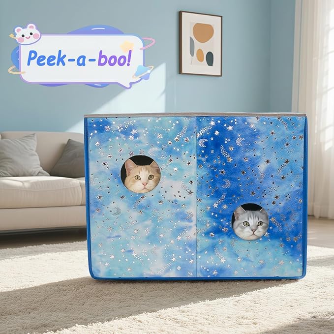 CWV Interactive Cat Toys for Indoor Cats, Kitten Toys with Scratch Pad， Cat Hideaway with Peekaboo Holes, Star Cat House Cave with Soft Pillow