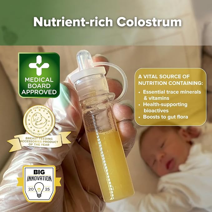 haakaa Silicone Colostrum Collector (0.2oz./6ml,6pcs) Pack - Collect, Store & Feed Colostrum Ready-to-Use Pack, Reusable Colostrum Syringes Set for Liquid Gold, Include Cloth Wipe and Storage Case