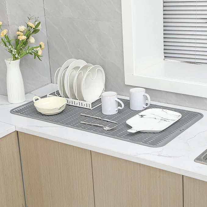 MicoYang Silicone Dish Drying Mat for Multiple Usage,Easy clean,Eco-friendly,Heat-resistant Silicone Mat for Kitchen Counter or Sink,Refrigerator or Drawer Liner Grey 5XL 36inches x 18inches