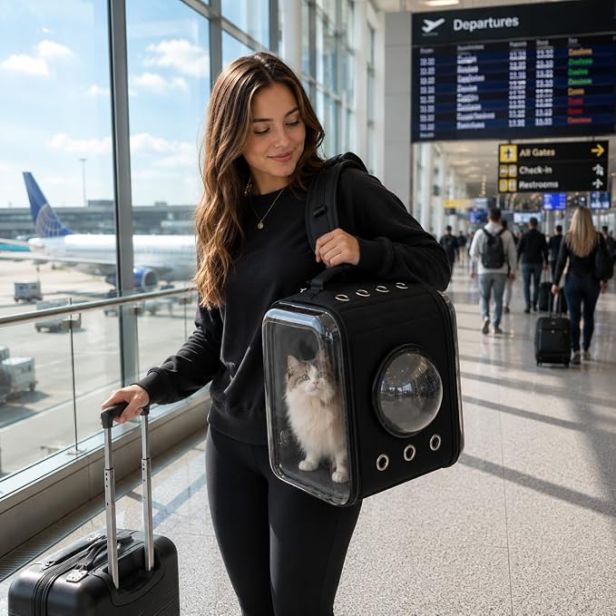 Portable PetCarrier Bag, Shoulder Backpack, Foldable and Waterproof with Acrylic Panels, Large Capacity with Zipper, Anti-Sway Buckle & Anti-Escape Hook, Perfect for Cats and Puppies (Black)