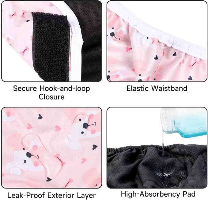 Paw Legend Washable Reusable Female Dog Period Diapers for Heat Doggie Puppy Diapers for Female Dogs (3 Pack, Large)