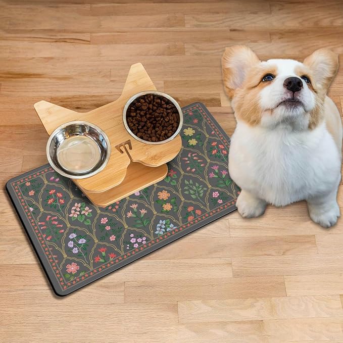Absorbent Pet Dog Bowl Mat for Food and Water, Pet Cat Food Feeding Mat with Non Slip Rubber Backing, Dog Food Mats for Floors Waterproof, 16"x24"