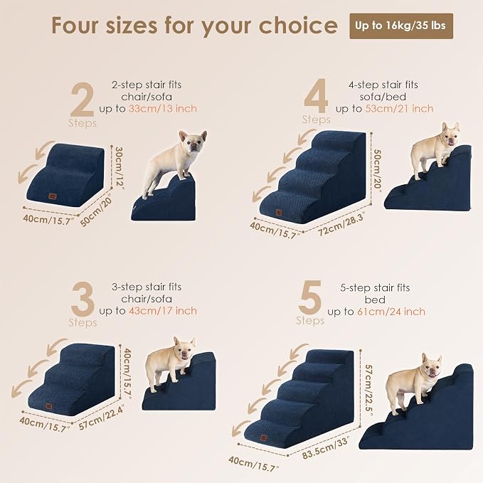 EHEYCIGA Curved Dog Stairs Ramp for High Beds 22.6" H, 5-Step Dog Steps for Small Dogs and Cats, Pet Stairs for High Bed Climbing, Non-Slip Balanced Pet Step Indoor, Navy