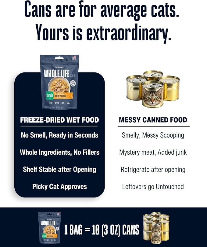 Whole Life Cat Freeze Dried Cat Food - Human-Grade Wet Food Toppers, Snacks & Lickable Treats, Instantly Hydrating Natural Broth Just Add Water - Shredded Chicken, 4.5 Oz