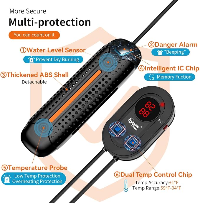 hygger Aquarium Heater 1000W Fish Tank Heater with LED Controller, Multiple Safety Protections, Anti-Cooking Fish Alarm, Auto Stop Heating Protection, for 105-238 Gallon Freshwater Saltwater Tank
