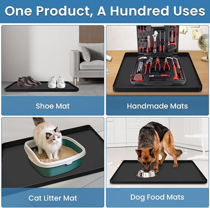 Large Thickened Washing Machine Mat 30" x 28" Silicone Under Washer and Dryer Drain Pan Drip Tray Floor Protector Non-Slip Flexible Soft Mat Waterproof Raised Edge 0.98'' Black